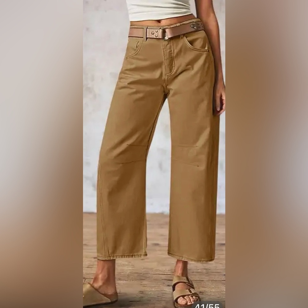 Flamingals Solid stitch Detail Mid Waist Crop Straight Leg Jeans